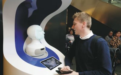 Robotic heads powered by A.I. to help passengers at a major German airport
